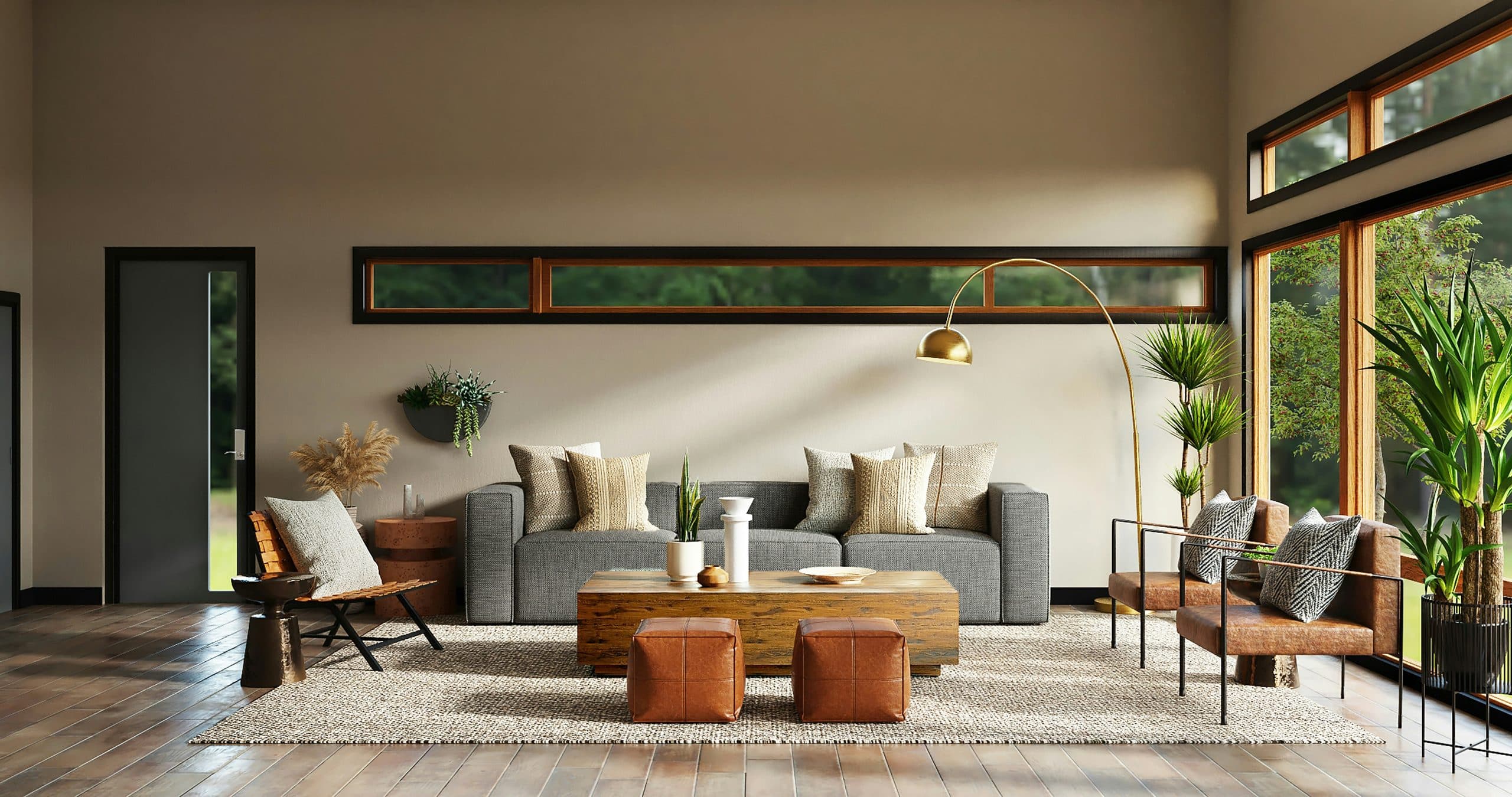 Modern living room with earthy tones